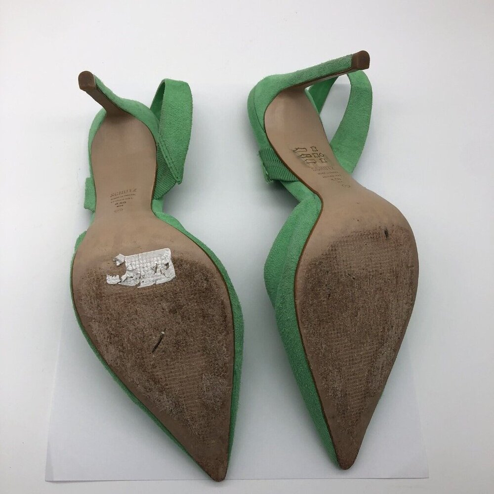 SCHUTZ Green Suede Slingback Pointed Pumps - Picture 6 of 10